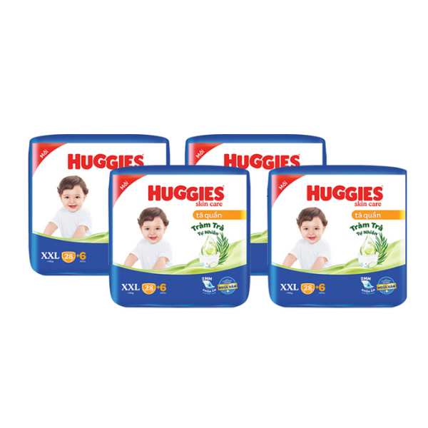 Combo 4 Tã/bỉm quần HUGGIES SKINCARE gói JUMBO size XXL 28+6 miếng