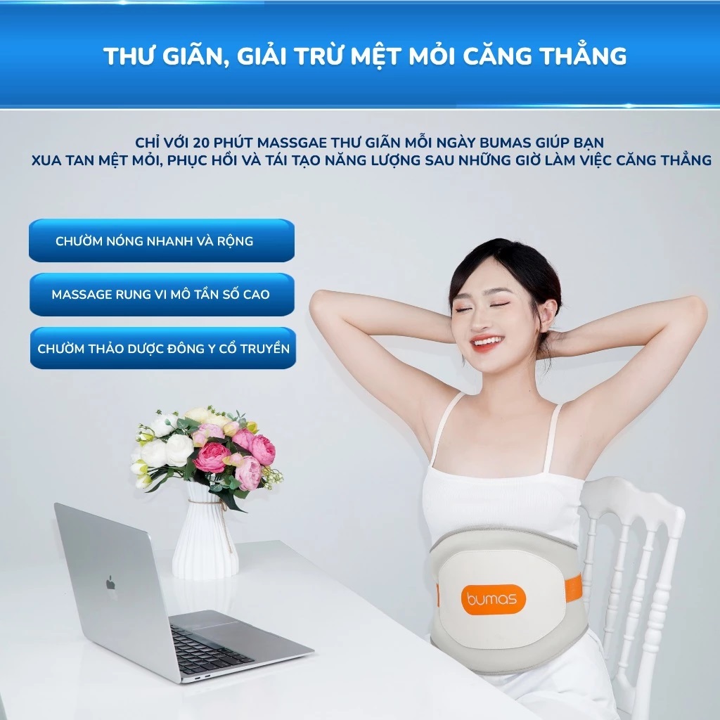 Máy Massage Lưng Bụng Sothing BUMAS M13, Đai Chườm Nóng Thảo Dược, Giảm Đau Lưng Bụng- Hàng Chính Hãng