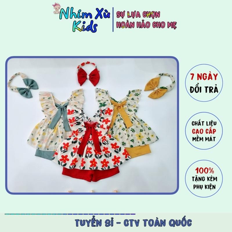 Sét Bộ Bé Gái 4 đến 28kg hoạ tiết hoa xinh xắn, bộ cánh tiên chất đũi, lụa tằm