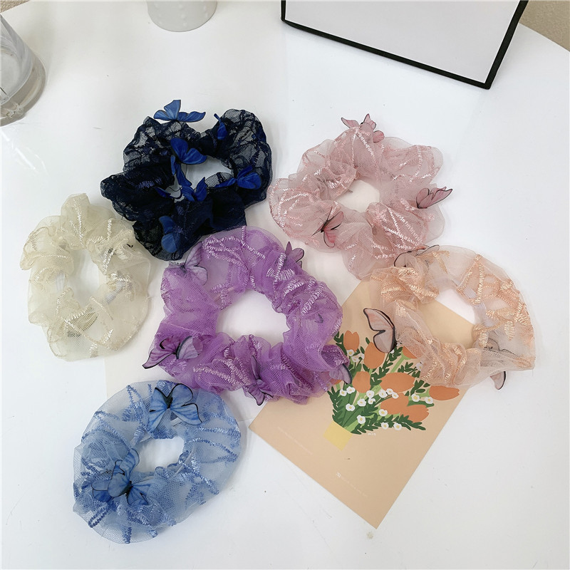 Dây buộc tóc Scrunchies đính bướm nổi dễ thương HD85