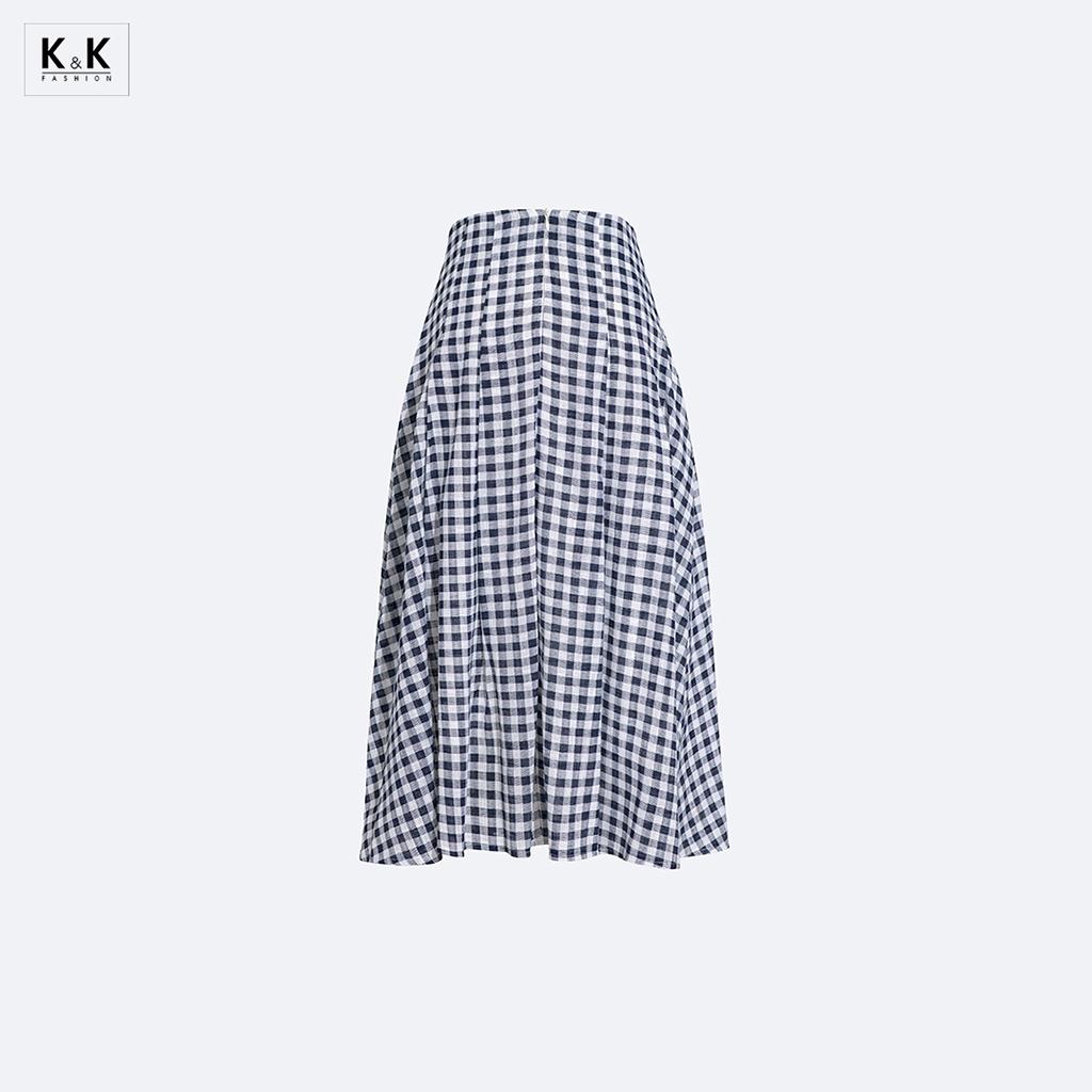 Chân váy xòe chữ a họa tiết caro K&amp;K Fashion CV05-31 Chất Liệu Xô Cotton