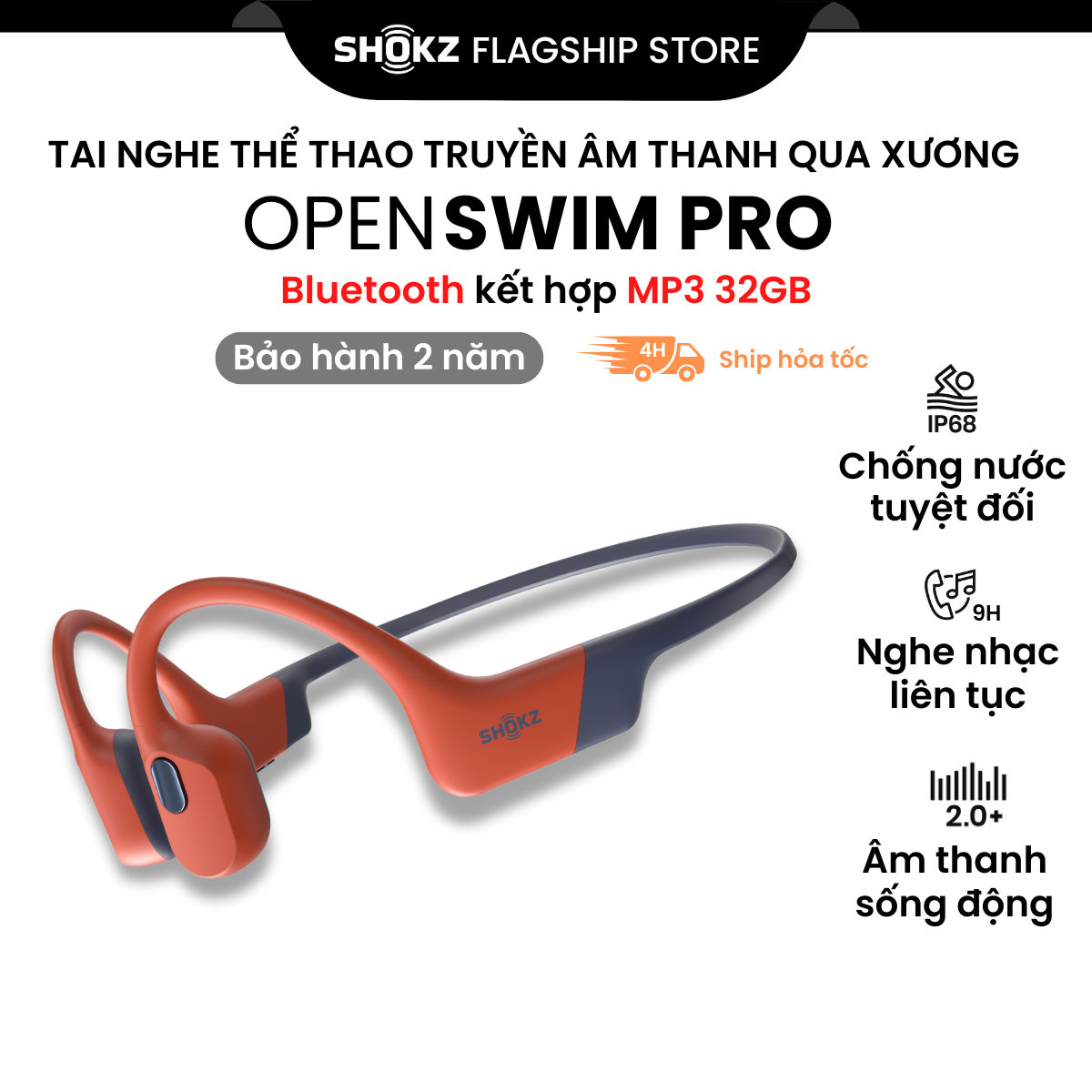 [MỞ BÁN] Tai Nghe Thể Thao Truyền Âm Thanh Qua Xương SHOKZ OPENSWIM PRO S710 Bluetooth Kết Hợp Lưu Trữ MP3 32GB - Hàng Chính Hãng