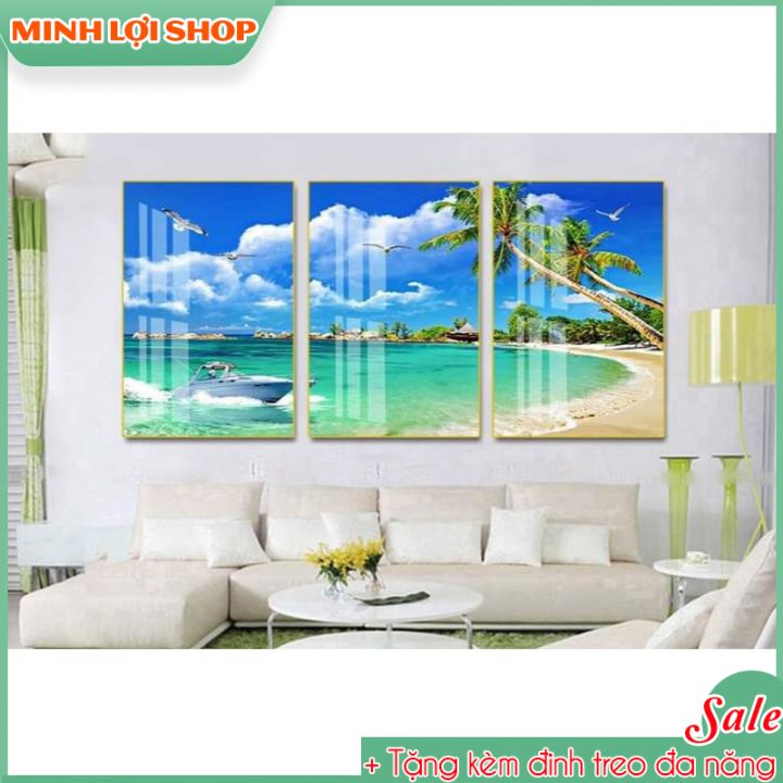 Tranh tráng gương phong cảnh biển đại dương trang trí không gian