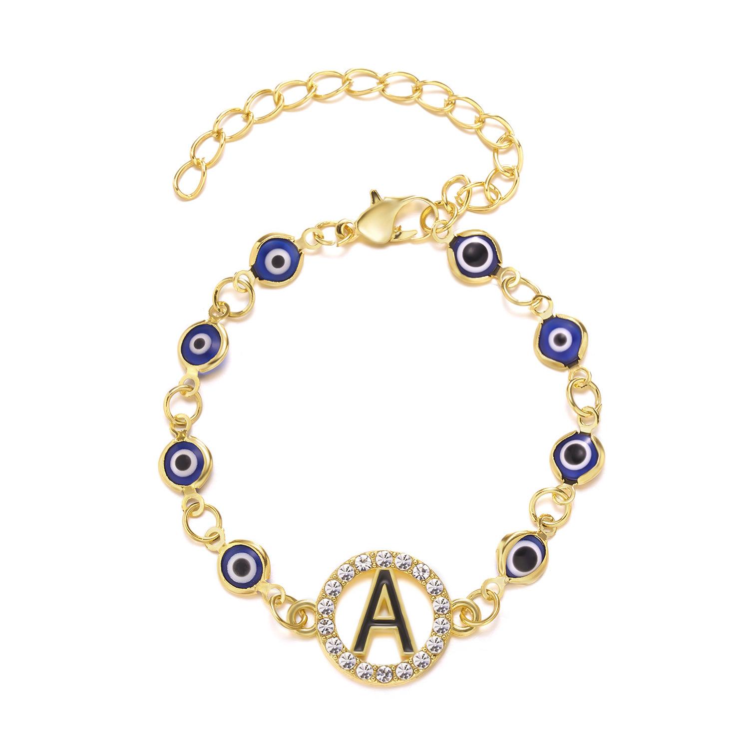 Vòng tay Evil Eye Vòng đeo tay có thể điều chỉnh bằng hợp kim mắt sáng tạo chữ Rhinestone Blue Eye-A