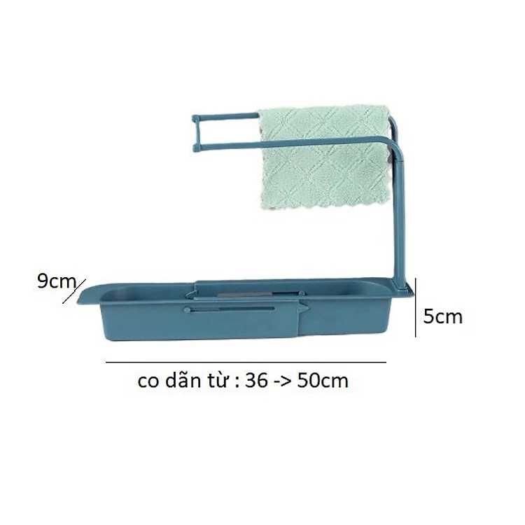 Kệ Nhựa Dài Co Dãn Để Bồn Đựng Đồ Rửa Chén, Có Khay Treo Khăn Lau Tay Nhà Bếp Mới GROFA - Giao Màu Ngẫu Nhiên
