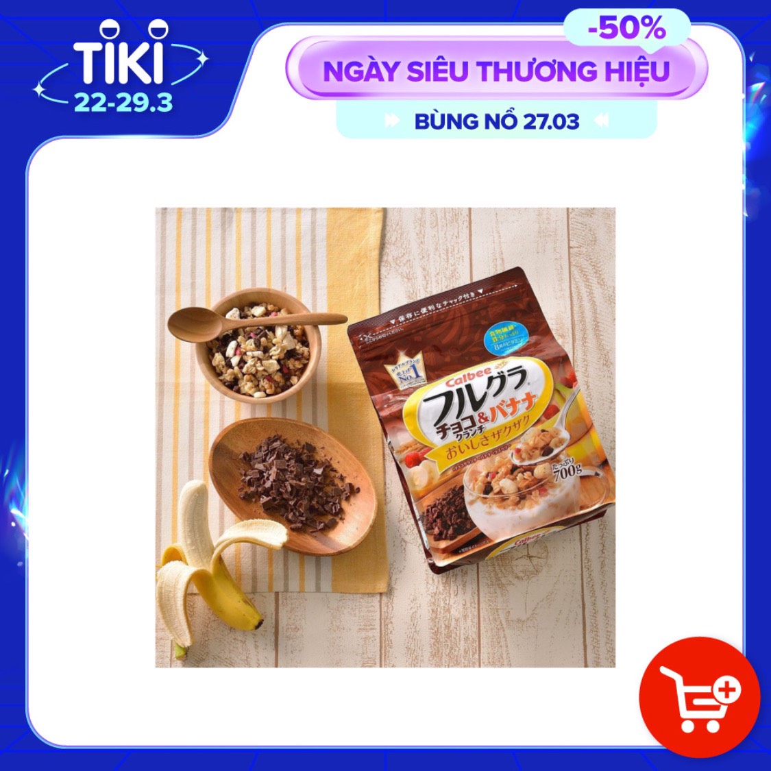 Ngũ cốc Calbee Chocolate Crunch & Banana gói nâu 700gr (Chocolate, Chuối)