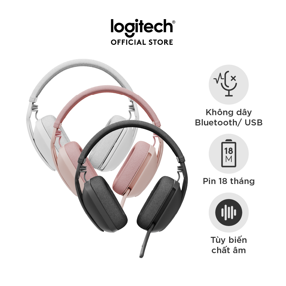 Tai nghe không dây Logitech Zone Vibe 100 nhẹ, với micrô khử tiếng ồn, Tai nghe Bluetooth Đa điểm Tiên tiến, Hoạt động với Teams, Google Meet, Zoom, Mac/PC - Hàng chính hãng