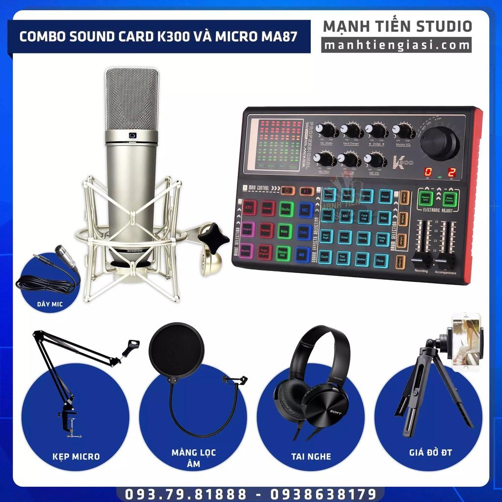 Combo thu âm karaoke livestream chuẩn phòng thu Sound Card K300 Và Micro MA87 - U87 tặng kèm đầy đủ phụ kiện bh 12 thág