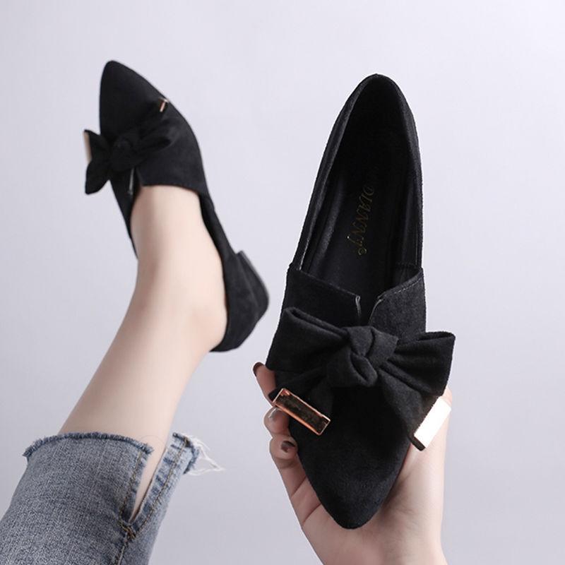 Giày cao gót mũi nhọn đính nơ phong cách Hàn Quốc hàng mới 2019 dành cho nữ sinh  - Black bow