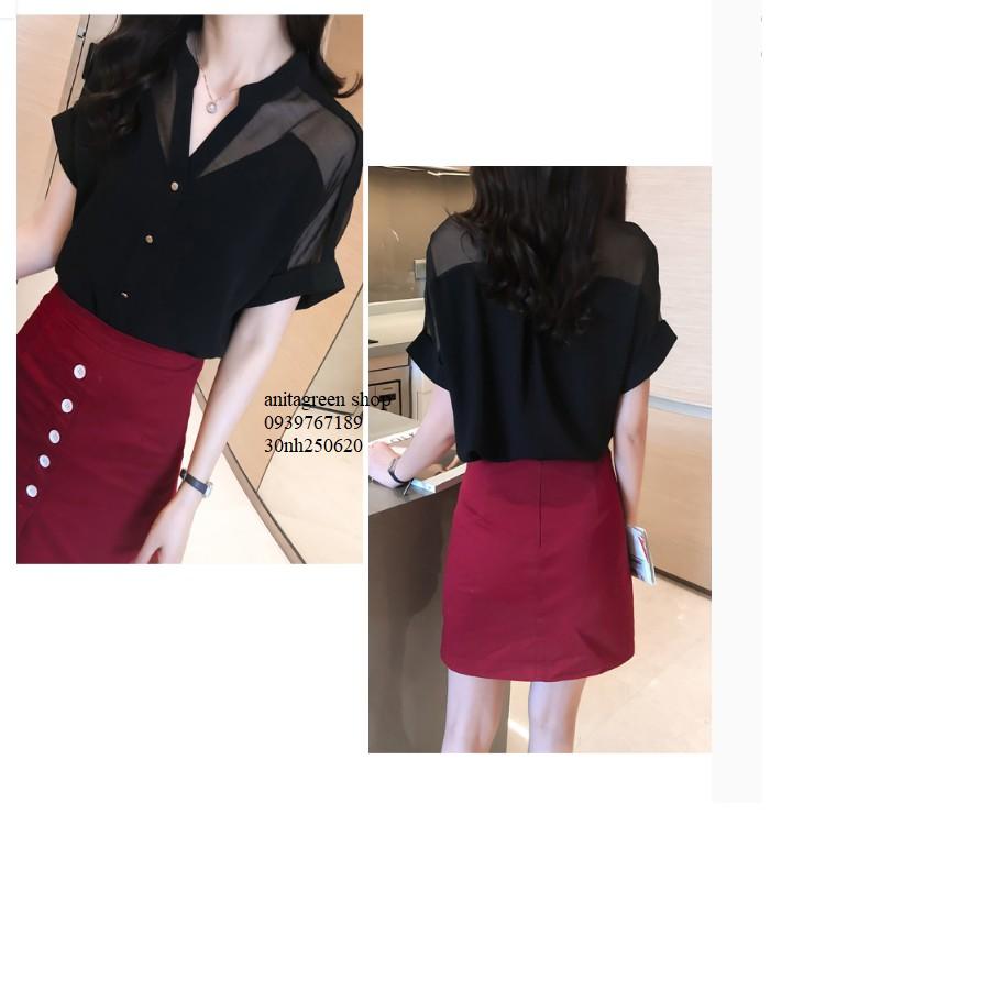 Nh250620-SƠ MI NỮ PHỐI LƯỚI TAY NGẮN