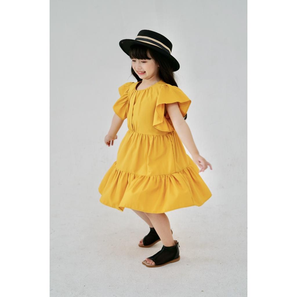 Váy đầm bé gái vàng dáng babydoll trơn cao cấp mùa hè Sunkid CT1 4-12 tuổi