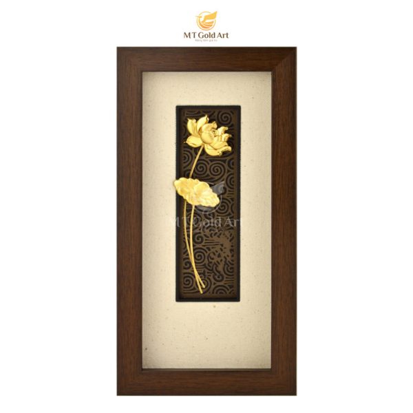 Tranh Hoa Sen dát vàng (14x28cm) MT Gold Art- Hàng chính hãng, trang trí nhà cửa, phòng làm việc, quà tặng sếp, đối tác, khách hàng, tân gia, khai trương 