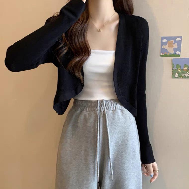 [L2M] Áo KHOÁC nhẹ nữ Cardigan len Quảng Châu PHONG CÁCH PHÁP croptop tay dài cực xinh dễ phối đồ