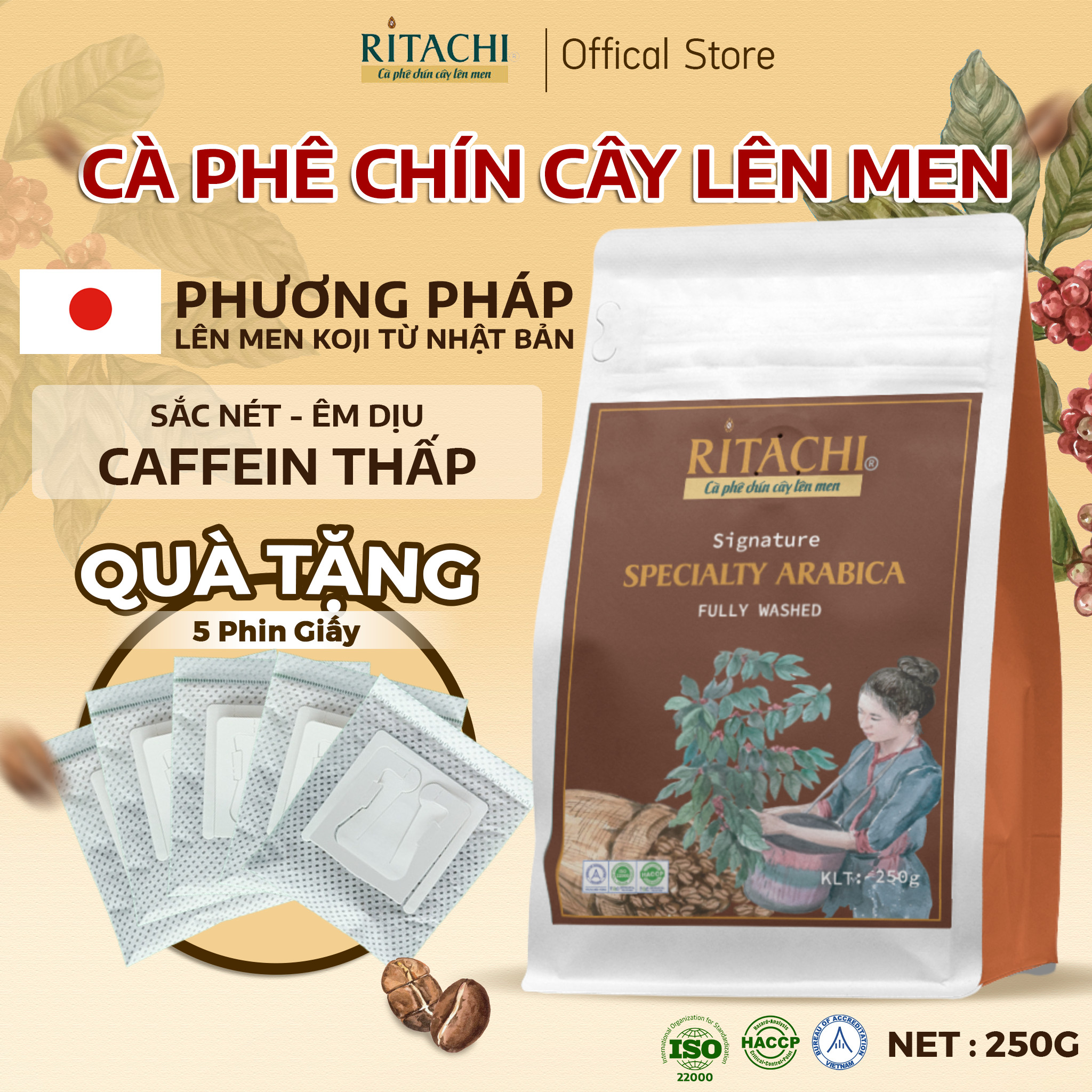 Cà Phê Arabica Cầu Đất, Dòng Cà Phê SPECIALTY 100% Trái Chín Lên Men Tự Nhiên, hậu ngọt, chua thanh, caffein thấp 250gr