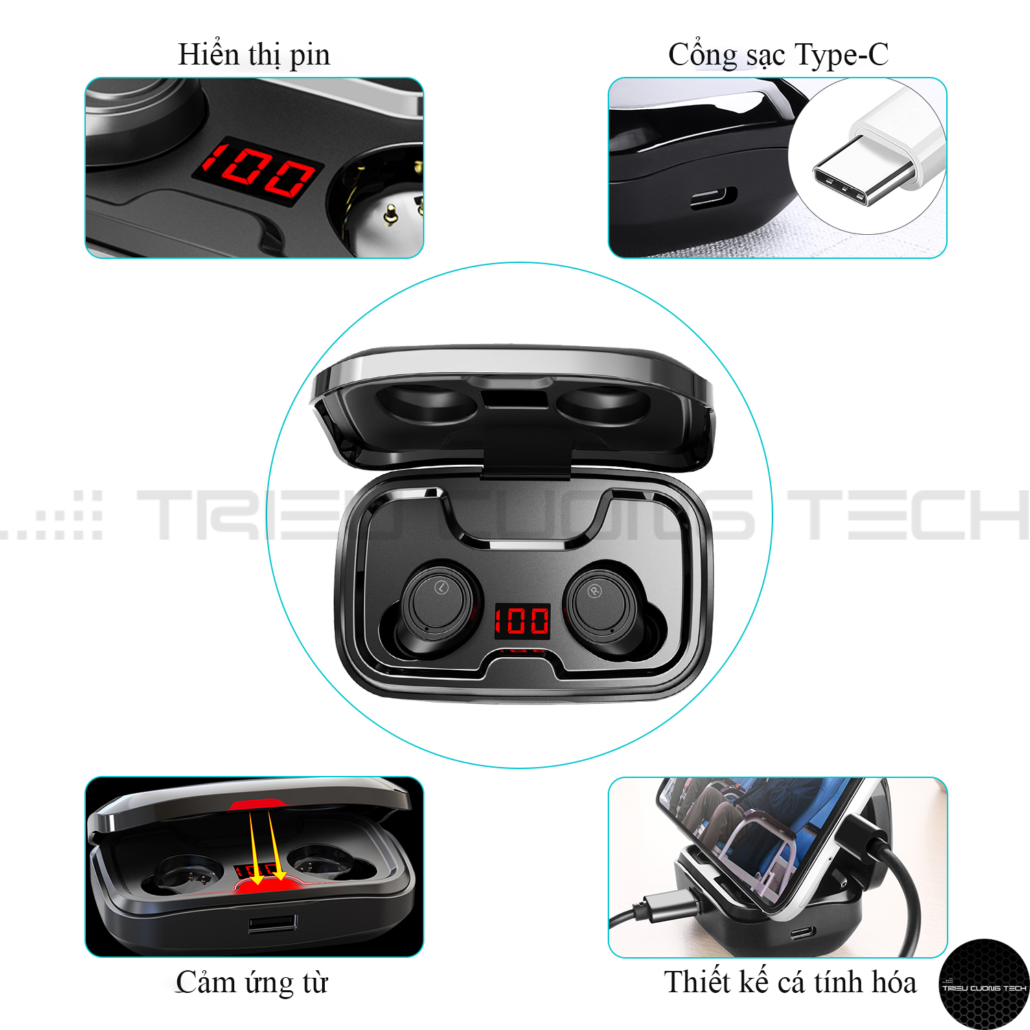 Tai Nghe Bluetooth True Wireless Cảm Ứng Không Dây TCT-HGD-X10 Dung Lượng Pin Lớn-Điều Chỉnh Âm Lượng - Hàng Chính Hãng