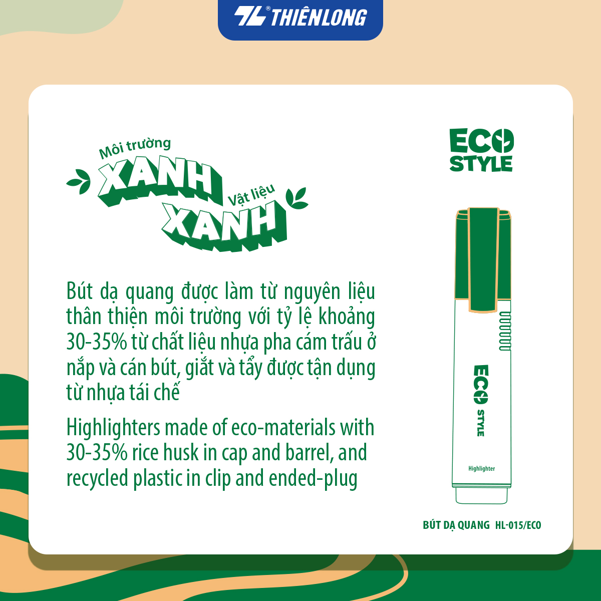 Combo 12 bút dạ quang màu pastel - Eco Style Highlighter Thiên Long HL-015/ECO - Không mất nét khi photocopy