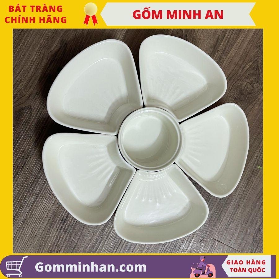 Bộ đồ ăn hoa mặt trời mini đựng bánh trôi bánh chay, chè men kem đường kính 34cm gốm Minh An Bát Tràng