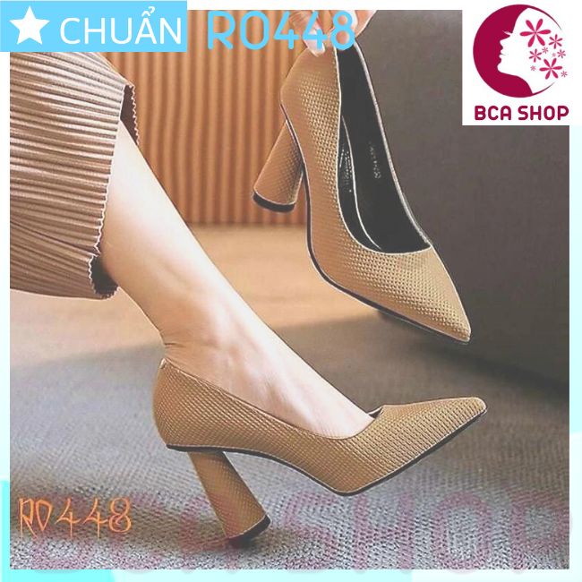 Giày cao gót nữ 8p RO448 ROSATA tại BCASHOP da tạo vân thời trang, gót trụ cách điệu - màu nâu nhạt