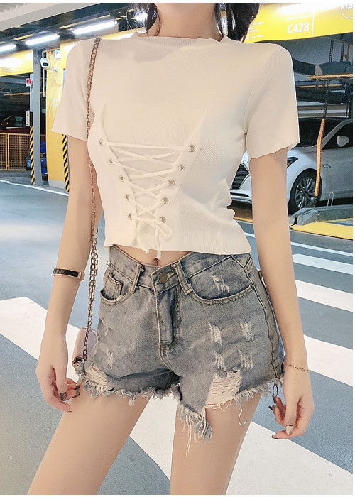 Áo len cộc tay đan dây