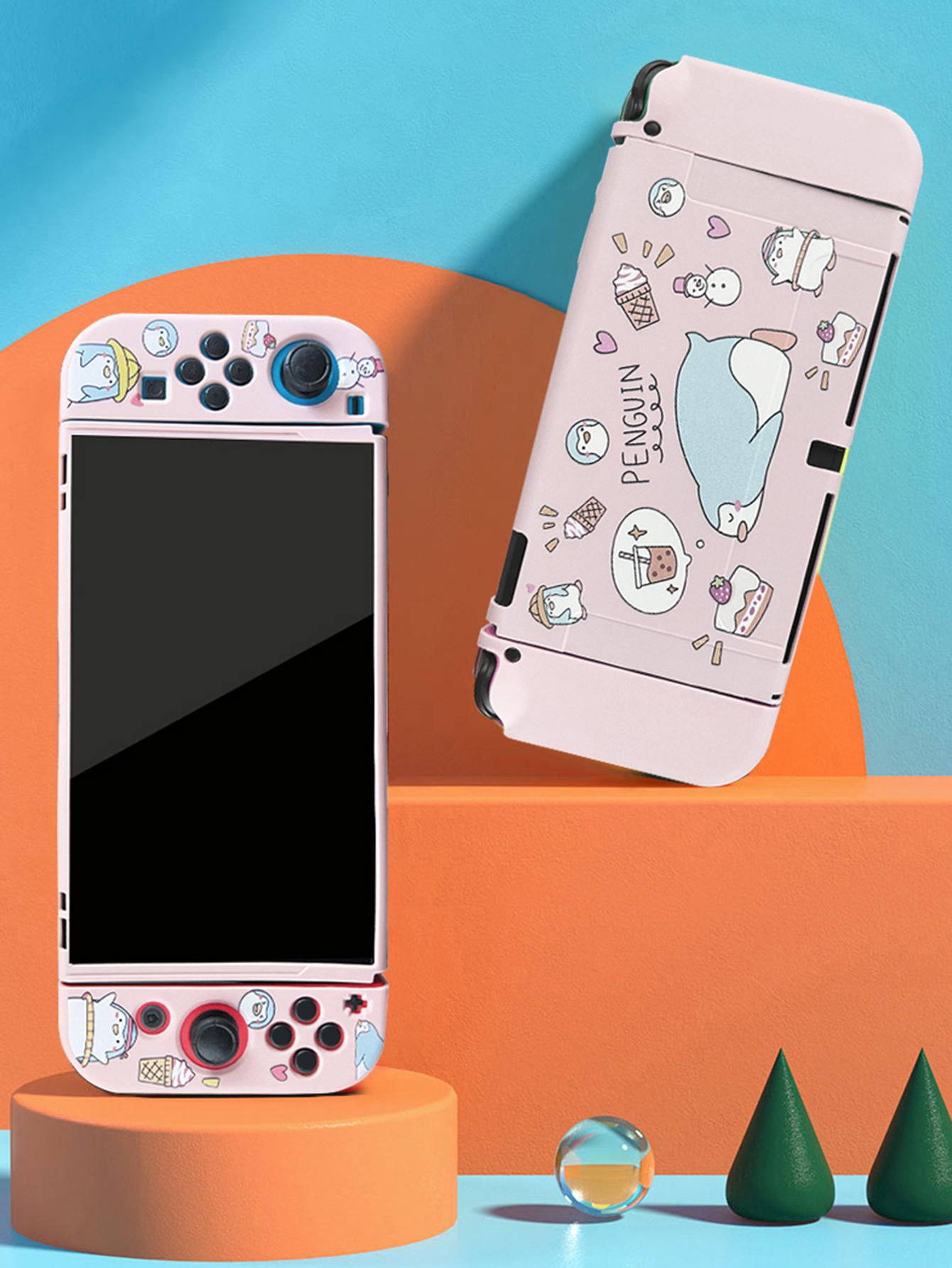 Thích hợp cho Nintendo Switch OLED Máy chủ bảo vệ Bảo vệ Chống Waterproof and Scratch Aolfant Penguin Coruction: Pink