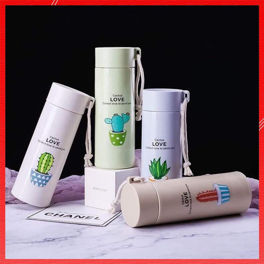 Bình Giữ Nhiệt Đựng Nước Chất Liệu Nhựa Và Lõi Thủy Tinh Siêu Bền Xương Rồng Dễ Thương Dung Tích 400 ML