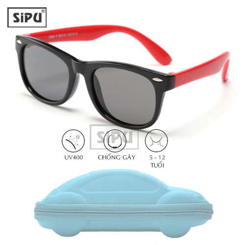 Mắt Kính Trẻ Em SiPU Chính Hãng MK02 Đen Đỏ Cao Cấp Chống UV400 + Chống gãy Cho Bé Trai Bé Gái