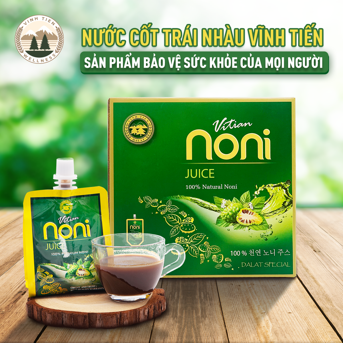 Nước Cốt Nhàu Cỏ Ngọt Vĩnh Tiến - Noni Fruit (Túi 80ml x 10 Túi) - Giảm đau xương khớp, chống viêm, làm đẹp da.