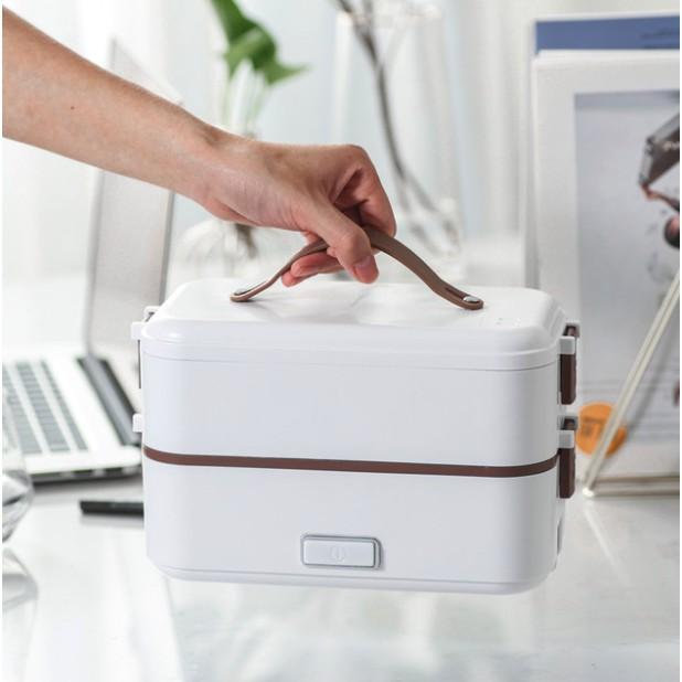Hộp đựng cơm hâm nóng văn phòng 2 tầng Bento White