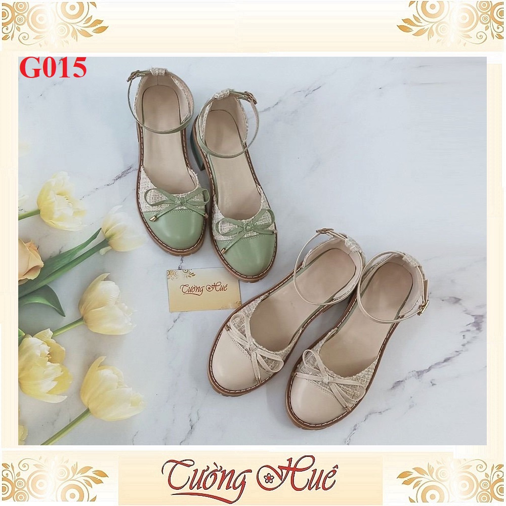 Giày Cao Gót Mũi Tròn Nữ Phối Nơ Khóa Cài Gót Vuông Cao 4CM - Hàng Quảng Châu
