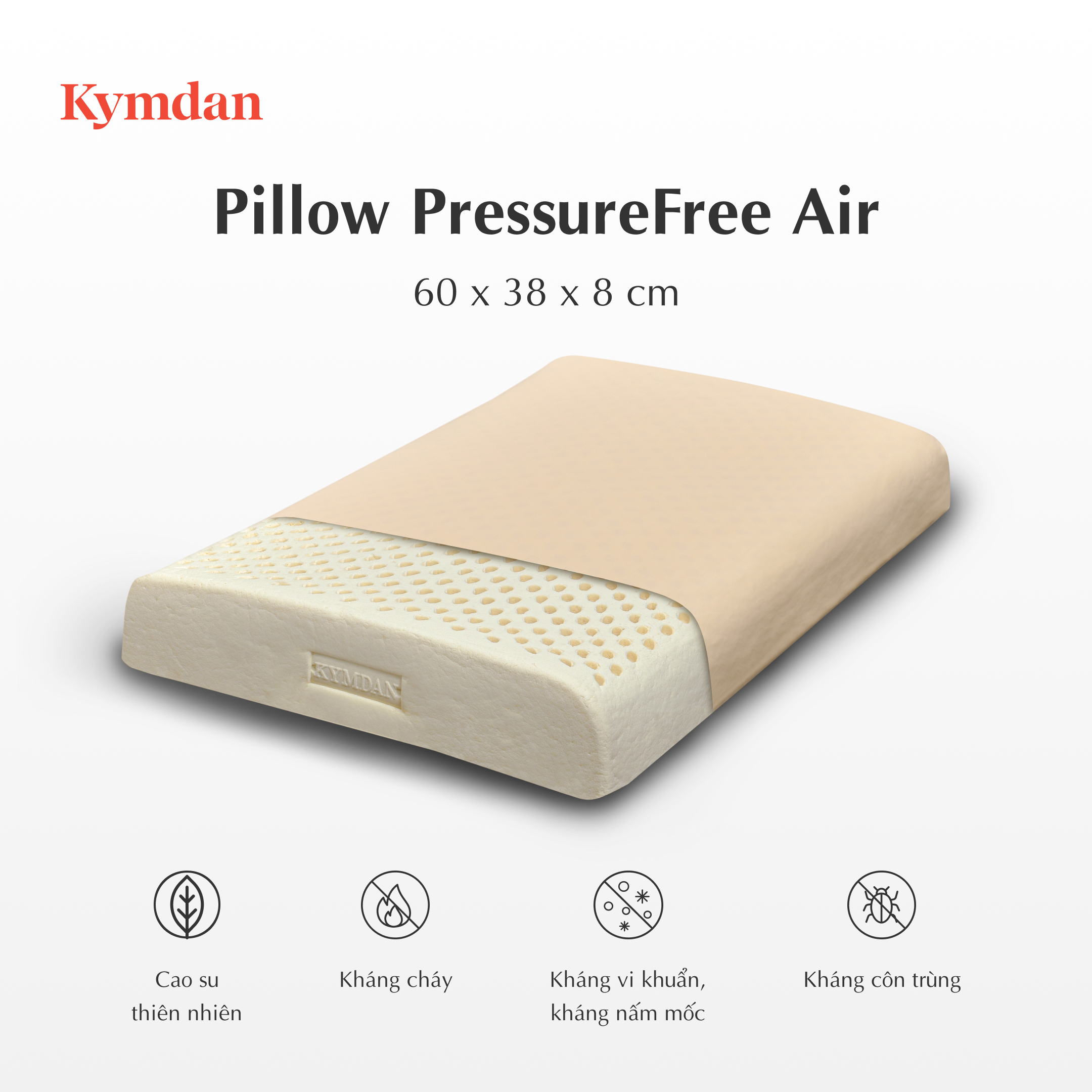 Gối Cao Su Thiên Nhiên Kymdan Pillow Pressurefree Air 60 X 38 X 8 Cm