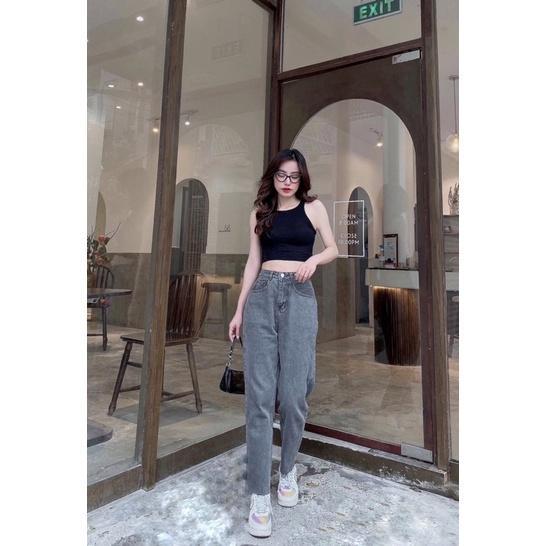 Quần Jean Nữ Aiori Fashion Baggy Lưng Cao Trơn Màu Xám Jean Bò Cạp Cao Lai Tua Phong Cách Thời Trang Hàn Quốc_Mã B020