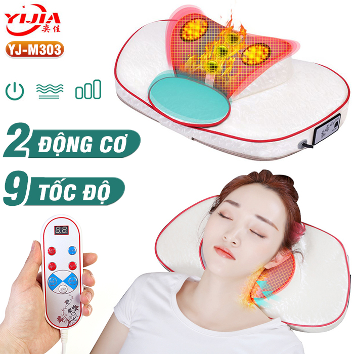 Máy massage cổ vai gáy YIJIA YJ-303 - Hỗ trợ trị đau nhức mỏi cổ với công nghệ mát xa xoay dây ấn, nhiệt hồng hồng ngoại và túi khí nâng cổ