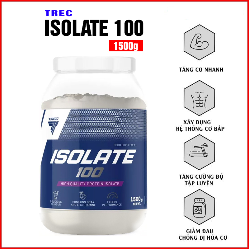 Sữa Whey Protein Tăng Cơ Giảm Mỡ - ISOLATE 100 - Hàng Chính Hãng Trec Nutrition