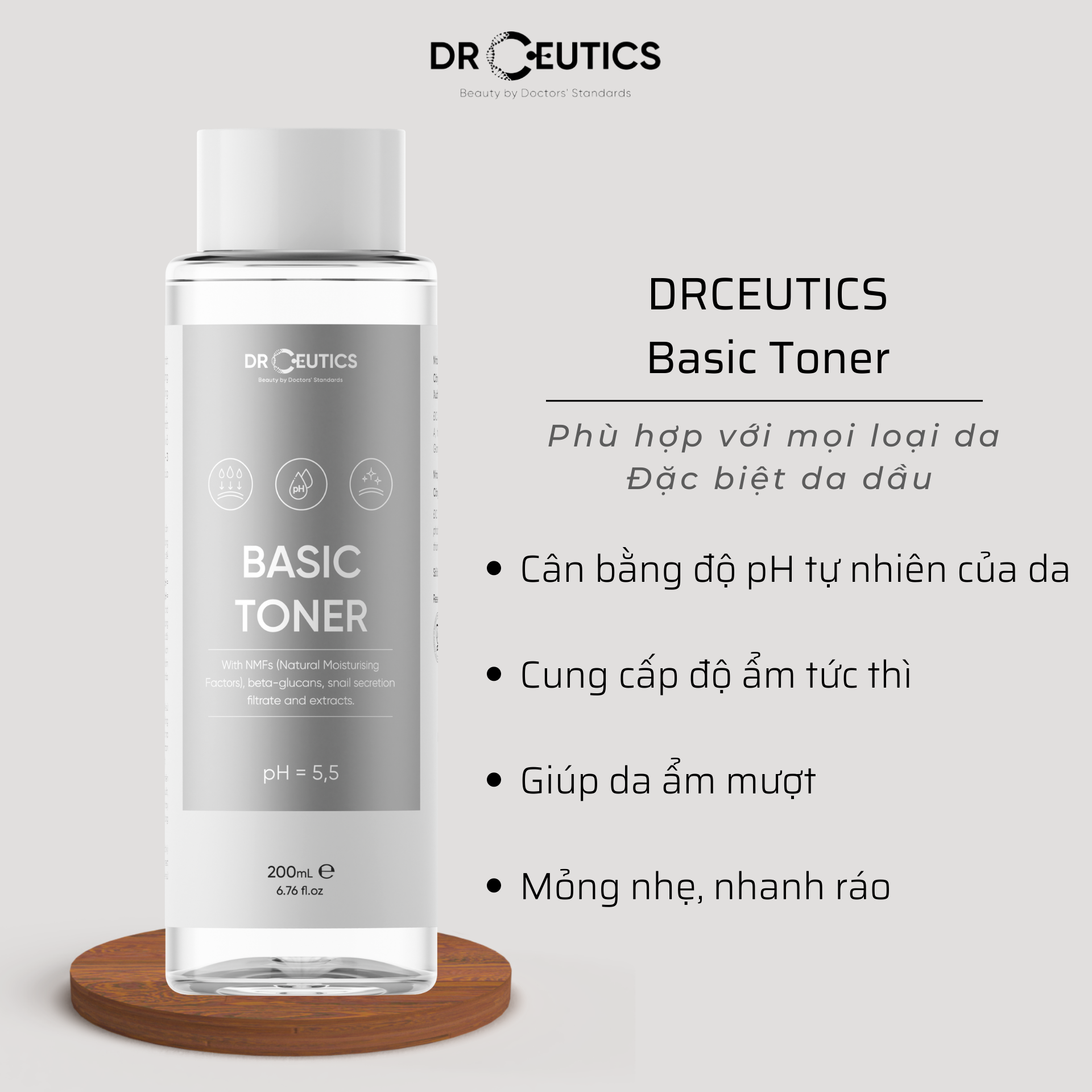 DRCEUTICS Basic Toner Cấp Ẩm Cho Da Dầu (200ml)