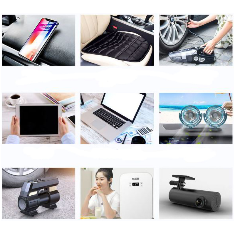 Bộ đổi nguồn 12V sang 220V công suất 200W 4 chân cắm USB, 2 cổng sạc nhanh,2 đầu cắm tẩu