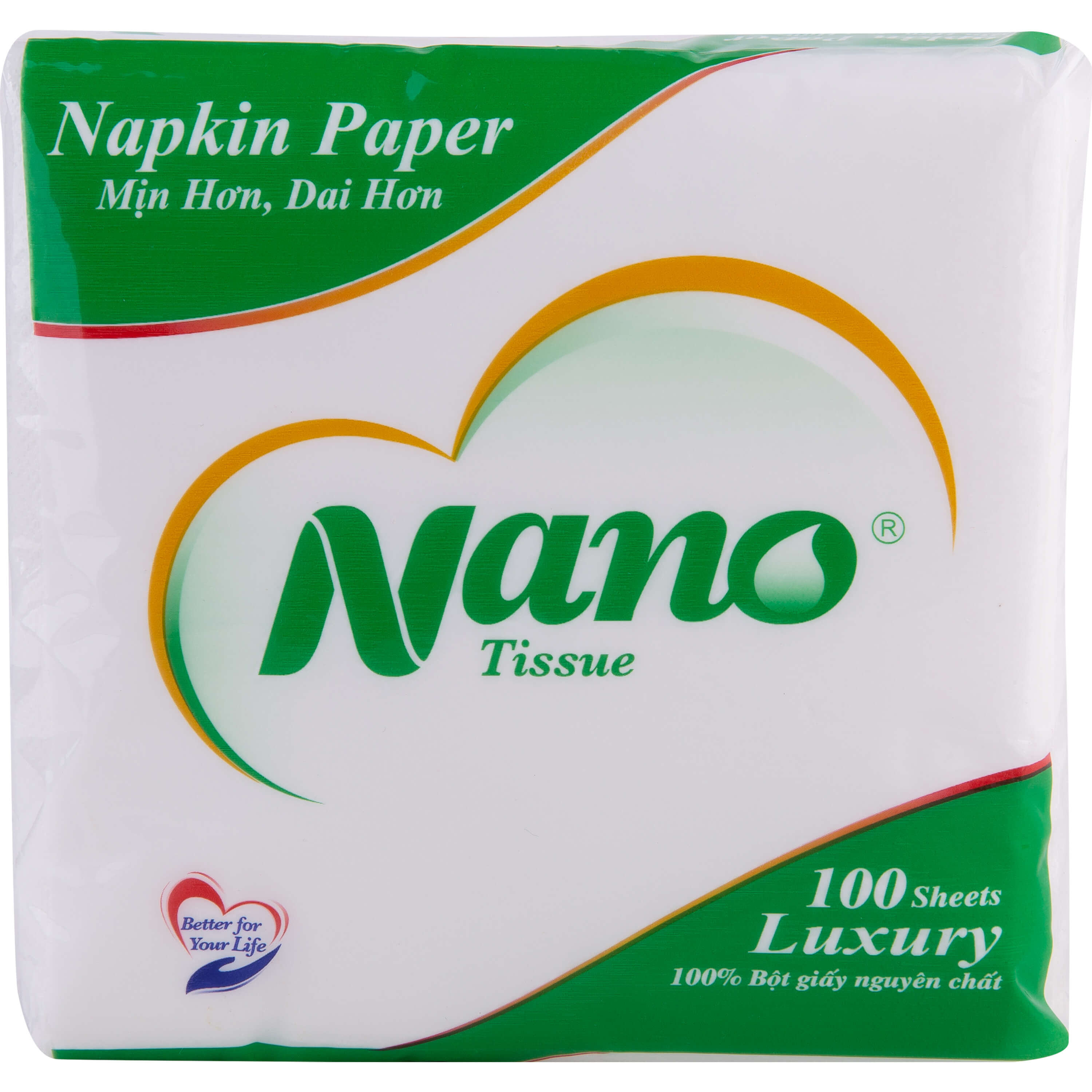 Khăn giấy rút lụa Nano Napkin 100 tờ, Giấy ăn khô vuông siêu dai cao cấp mềm dai an toàn - Nano Tissue