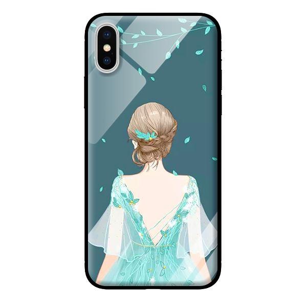 Ốp kính cường lực cho iPhone XS Cô Gái Nền Xanh - Hàng chính hãng