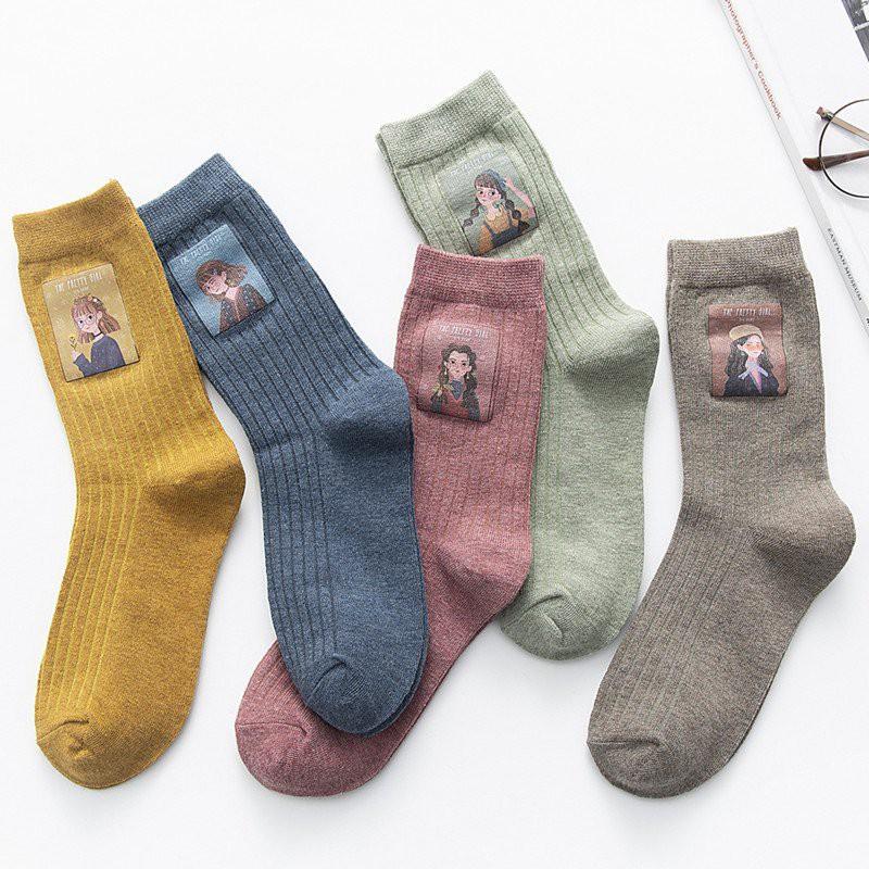 Tất cao cổ dệt kim in hình cô gái GIRL EMOTION siêu cá tính cho Nàng T/149