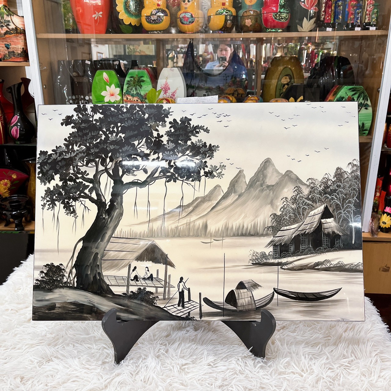 Tranh sơn mài đồng quê vẽ màu Thanh Bình Lê 40x60 cm