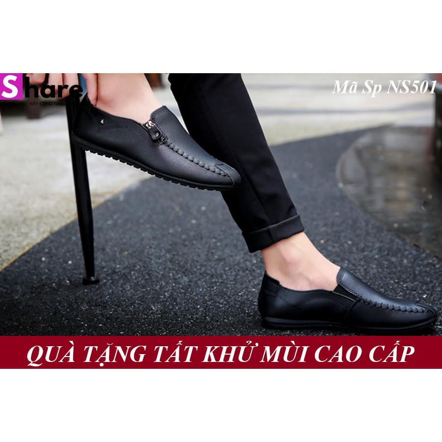 Giày Lười Nam Phong Cách Hàn Quốc Màu Đen Có Khóa NS5011