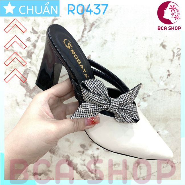 Giày cao gót nữ 7P RO437 ROSATA tại BCASHOP bít mũi, gắn nơ nhiều kim cương nhỏ lấp lánh - màu trắng kem