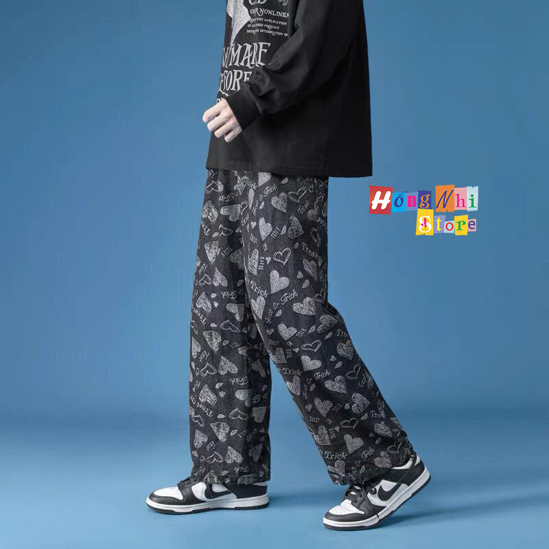 Quần Jogger 3D Trái Tim Ulzzang Unisex Jogger Loang Màu Dây Rút Lai Ống Rộng V2 - MM