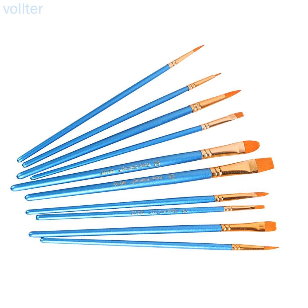 Set 10 Cọ Vẽ Tranh Sơn Dầu Cán Gỗ Đầu Nylon Mềm