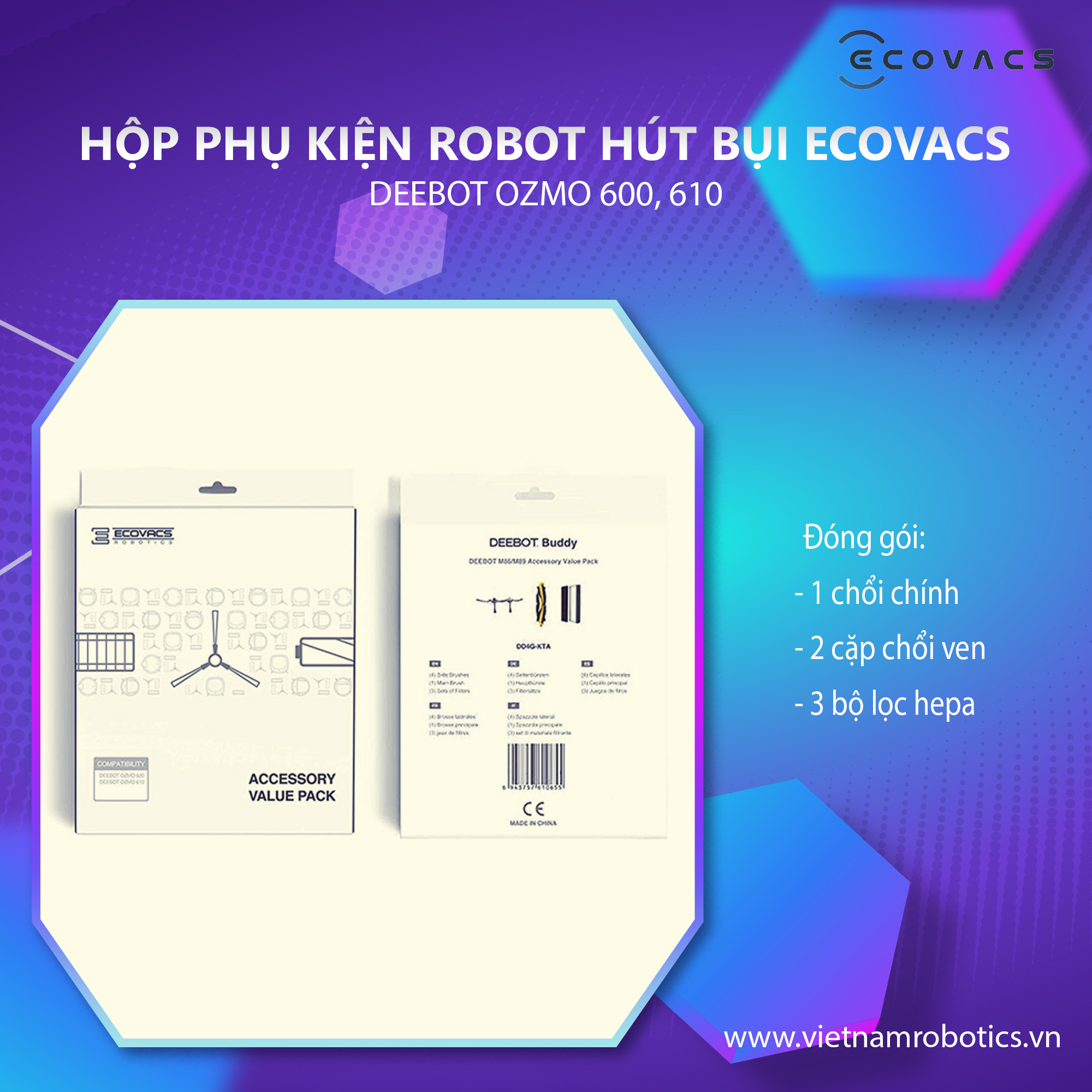 Hộp Phụ Kiện Ecovacs Deebot OZMO 600/610 - Hàng Chính Hãng