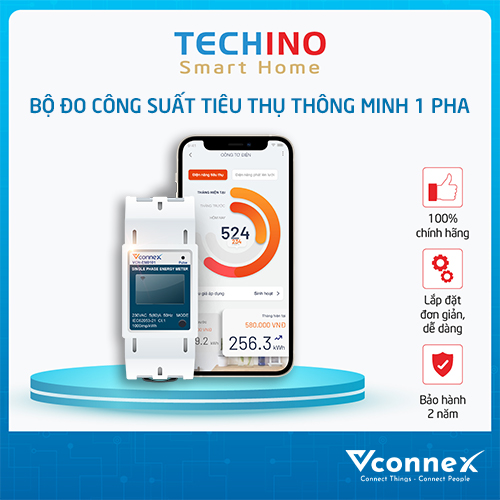 Bộ đo công suất tiêu thụ điện Thông Minh 1 Pha - Giám Sát và tính toán Điện Năng Thông Minh Vconnex