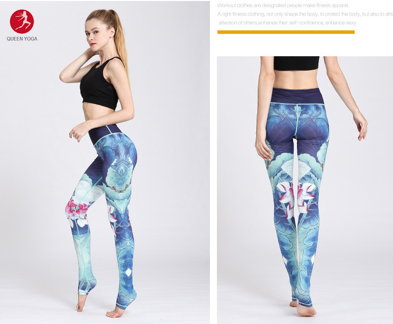 Quần Legging Nữ Tập Yoga In Họa Tiết Hoa Sen Xanh YUNGE Cao Cấp Tôn Dáng KH143