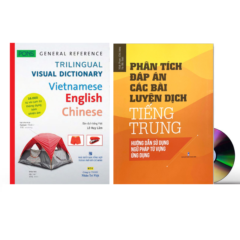 Combo 2 sách Từ điển hình ảnh Tam Ngữ Trung Anh Việt  16000 từ có mp3 nghe qua app– Pons General Reference Visual English Vietnamese Chinese Trilingual Dictionary +Phân tích đáp án các bài luyện dịch Tiếng Trung +DVD tài liệu