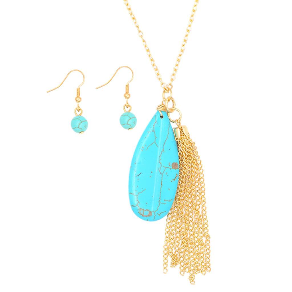 Women Turquoise Pendant Long Chain Necklace Sweater Statement Jewelry