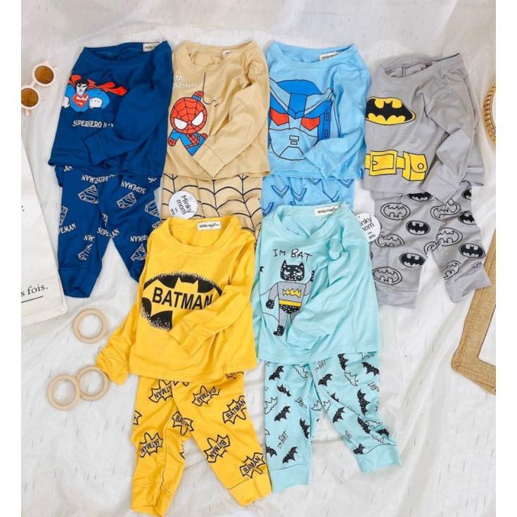 Bộ dài tay thun lạnh siêu nhân Minky mom mềm mịn mát cho bé trai bé gái từ 7-27kg