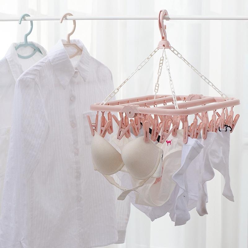 Móc Nhựa Treo Quần Áo 32 Kẹp , Móc Chùm Vuông 32 Cái Gấp Gọn Tiện Lợi